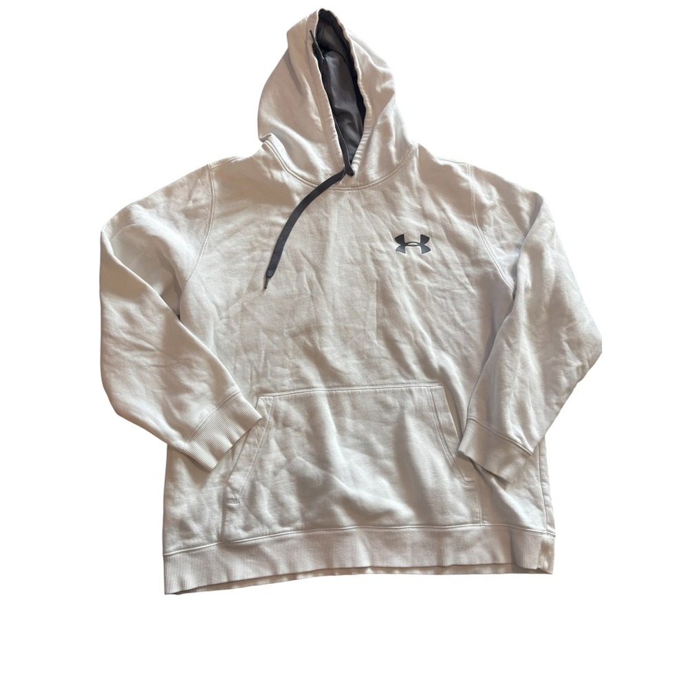 Under Armour Mens Rival Fleece Hoodie White Grey Loose Fit Sweatshirt 2XL